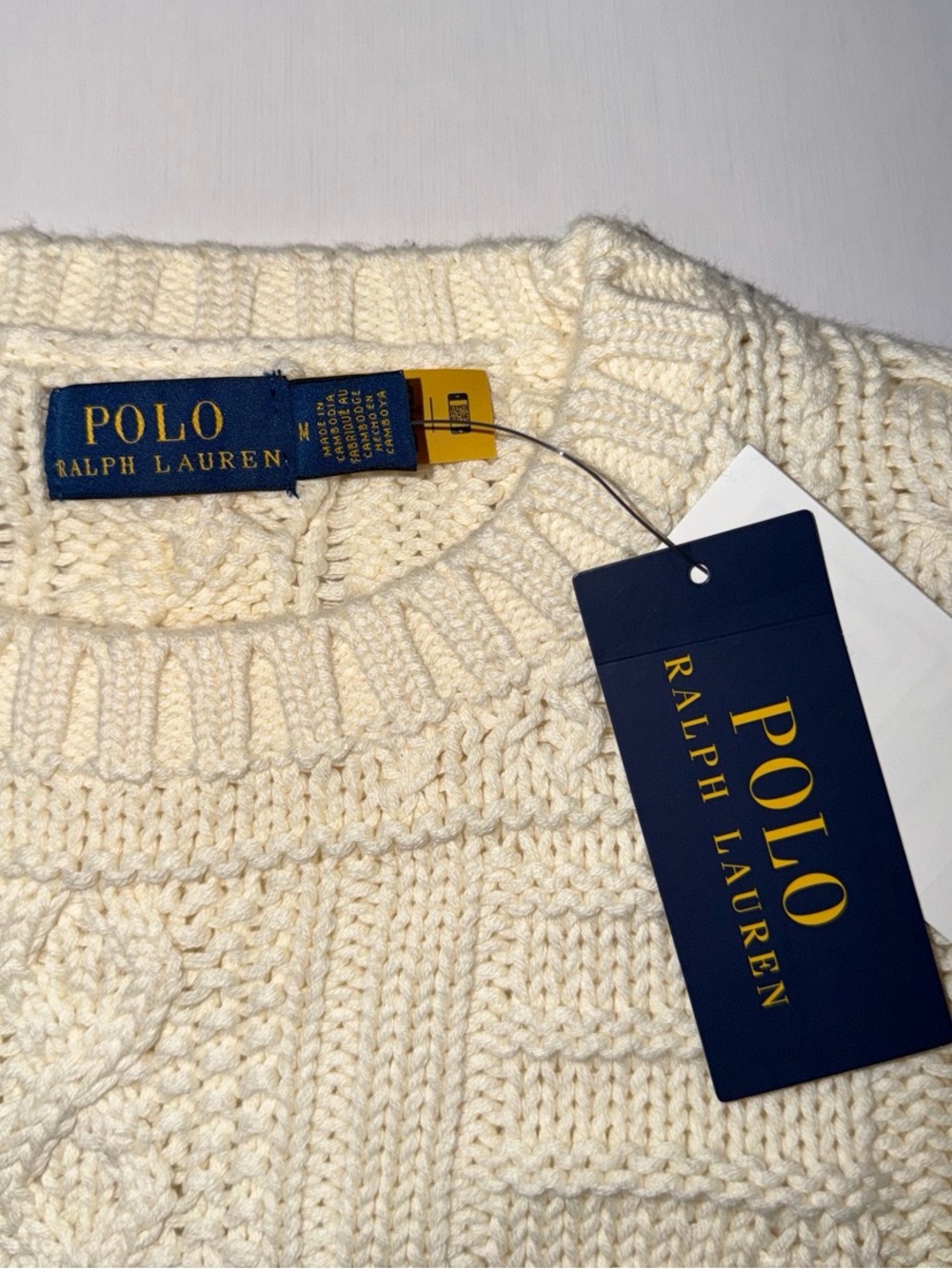 Polo by Ralph Lauren Aran Stitch American Flag Intarsia Crewneck Sweater M NWT - Picture 6 of 12